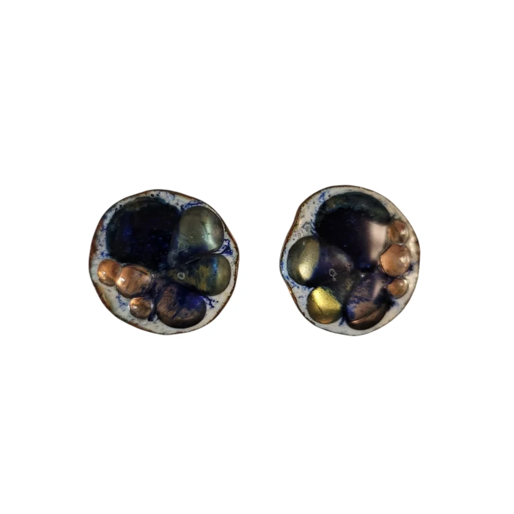Hand Crafted Andree Bazot Enamel Glass Copper Earrings Paris France